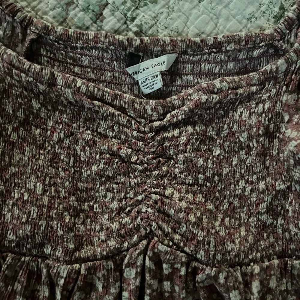 American Eagle Outfitters Maroon and White Smocked Top